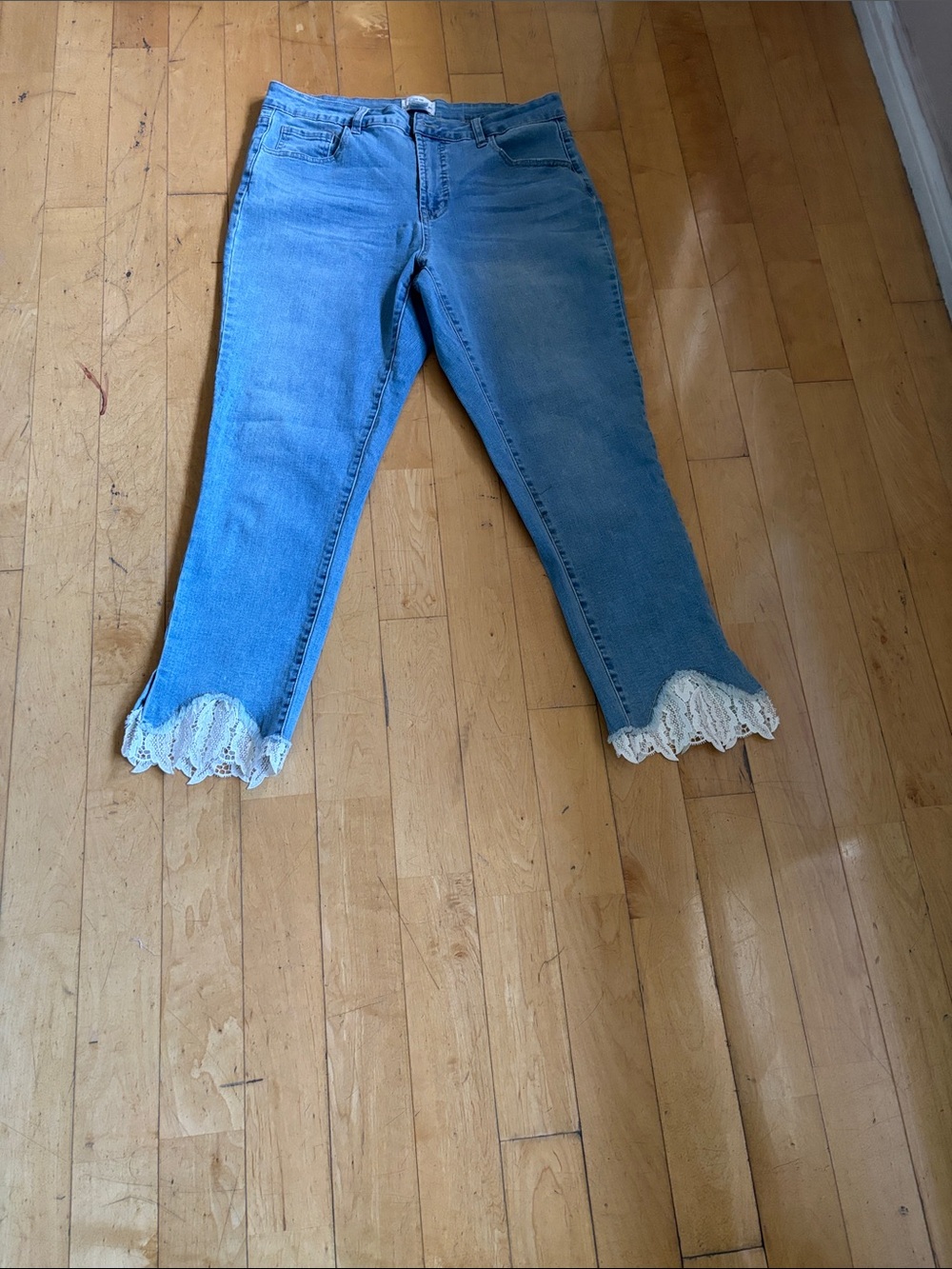 For The Republic Light Blue Cropped Jeans with Lace Ankles